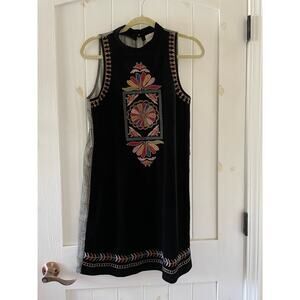 Black Sleeveless Knee length Embroidered Black Dress size M